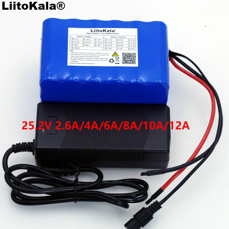 LiitoKala 24 v 6 s 4A 6A 8A 10A 18650 battery pack 25,2 v 12Ah Li-Ion battery for bicycle battery 350 watt E bike 250 watt engin