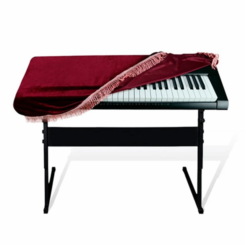 1pc Keyboard Dust Cover Pleuche Tassel Storage Bag 61 Keys Piano Burgundy Purple Dust Proof Electric Piano Cover SYT9066