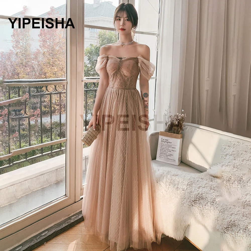 Splendido abito da sera con scollo a cuore con spalle scoperte Backless A-Line Tulleg che borda l'abito da ballo di fine anno robe soirée mariage