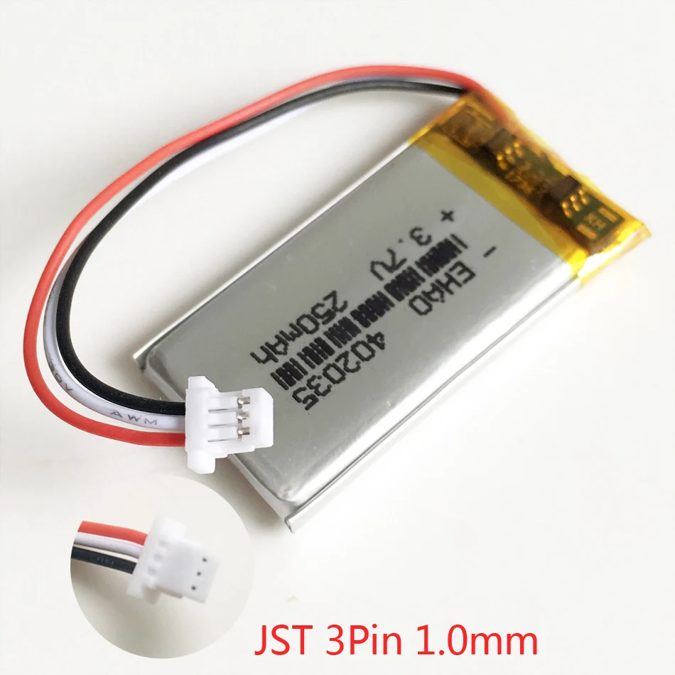 3.7V 250mAh LiPo Rechargeable Battery 402035 + JST 1.0mm 3pin Plug For Mp3 GPS Bluetooth Headphone Xiaomi Driving Recorder