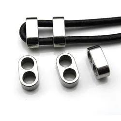 4pcs Stainless Steel Double Hole Spacer Beads Fit 5mm Leather Rope Bracelet Slide Charm Beads for Jewelry Making DIY Accessories