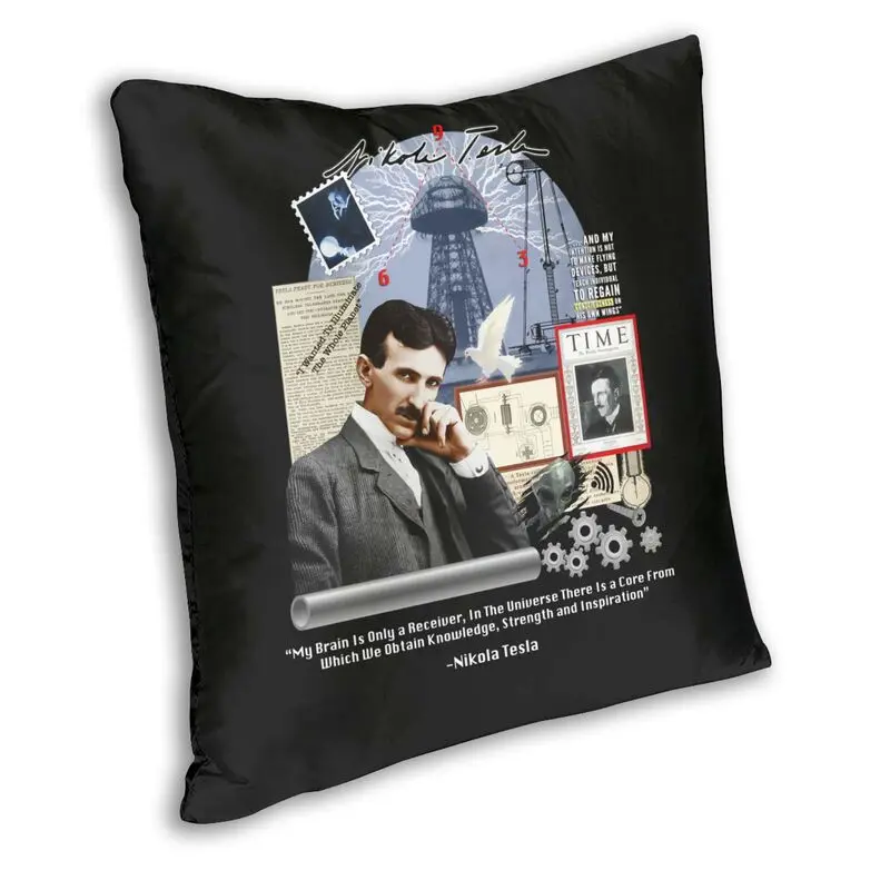 Nordic Nikola Tesla Collage Throw Pillow Case Decoration Physicist Energy Science Cushion Cover 40x40 Pillowcover for Sofa