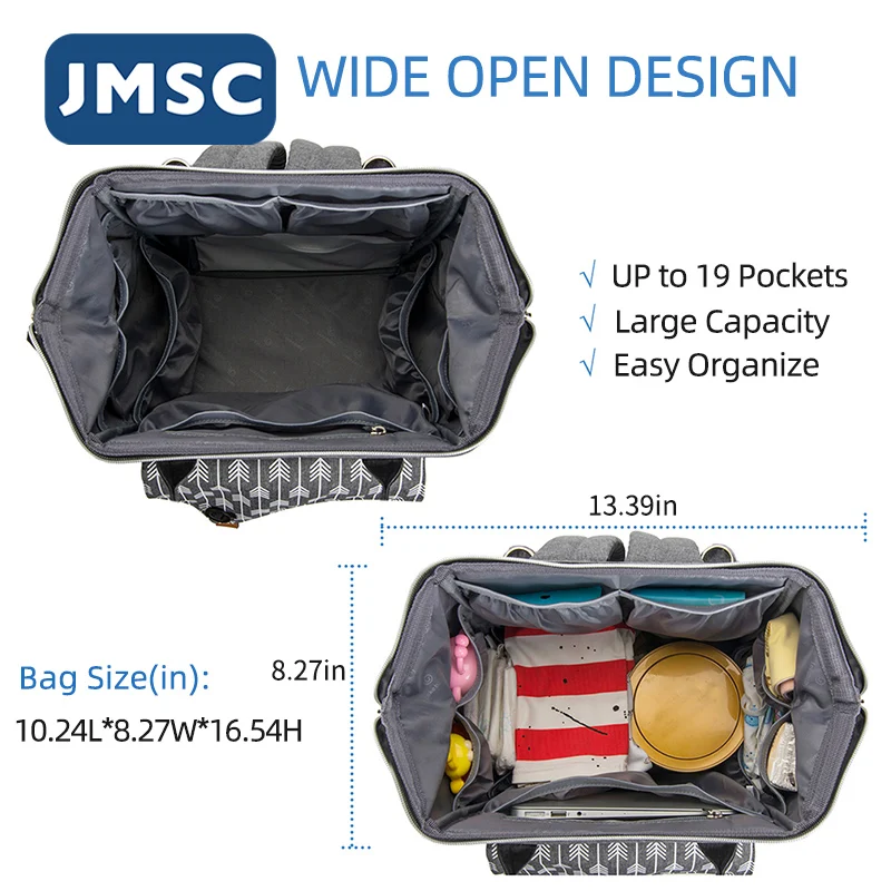 JMSC Fashion Mummy Maternity Nappy Backpack Bags Large Capacity Travel  Nursing Diaper Multifunction Waterproof Outdoor Stroller