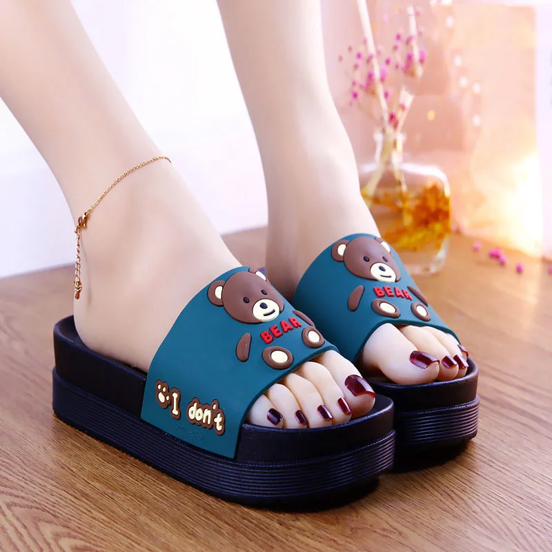 Hot Selling Thick Sole Slippers High Platform Shoe Cartoon Design PVC Flip Flop Anti-Slip for Indoor Outdoor Bathroom