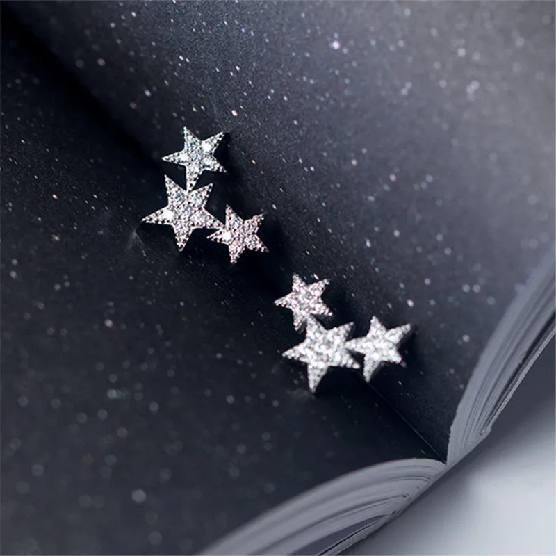 925 Sterling Silver Engagement Crystal Star Stud Earrings for Women Kids Girls Earring Wedding Gifts pendientes