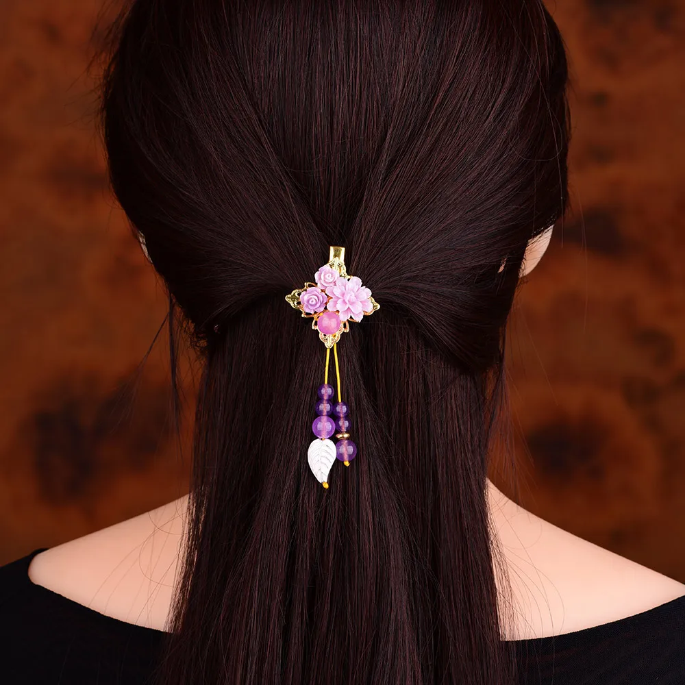 Seashell Resin Flower Hairpin Hair Jewelry Headwear Ornaments Barrettes Women fashion Hair Clip Purple Jade Head Accessory