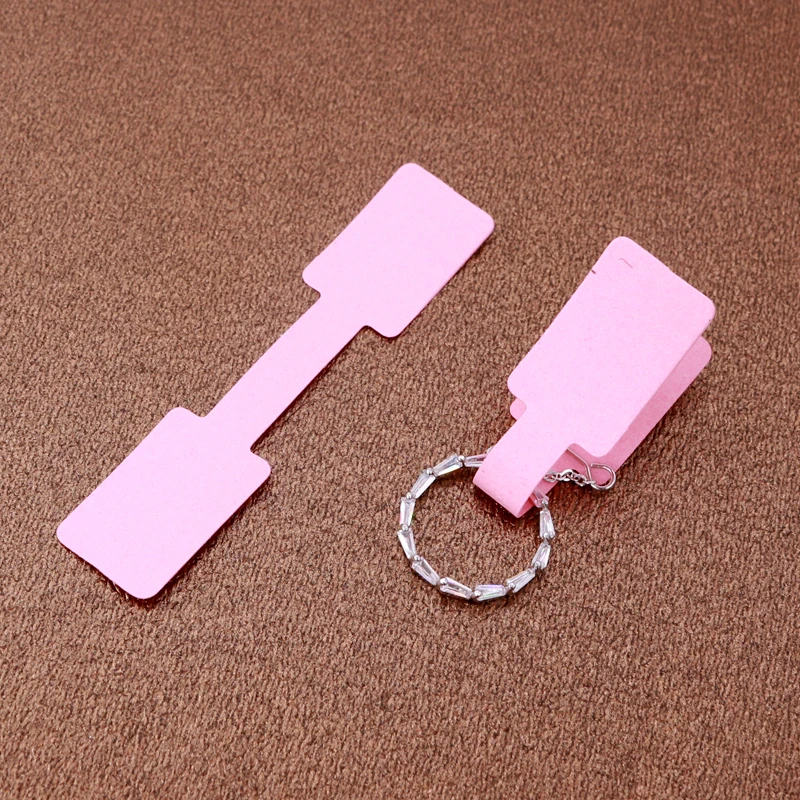 Hot Sale 100pcs Pink Paper Jewelry Ring Stickers Display Packaging Label Tags 6*1.2cm Rectangle Paper Adhesive Sticker For Rings