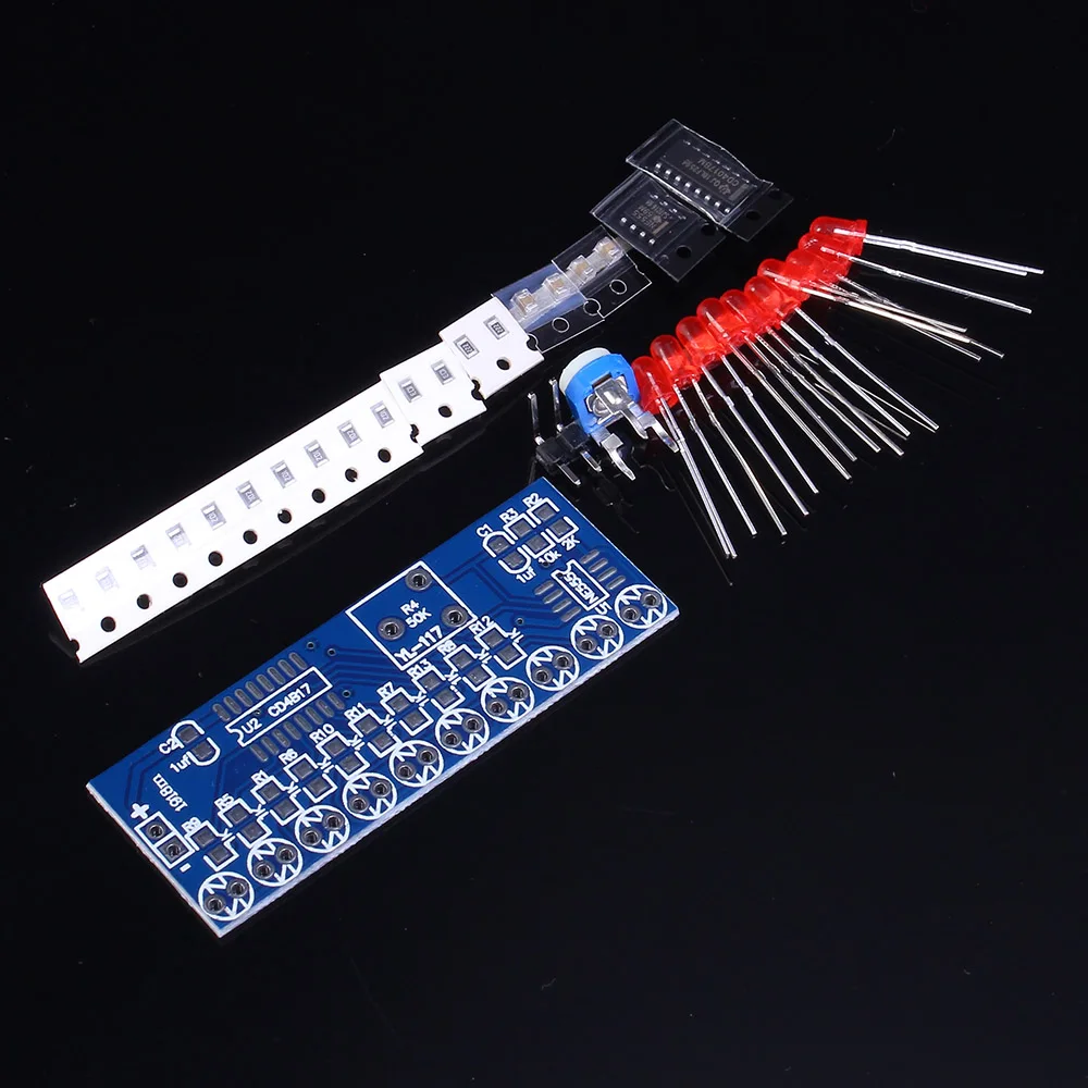 DIY Electronic Kit NE555 +CD4017 Red LED Flashing Light SMD Water Flowing Effect Soldering Practice Component Welding Suite