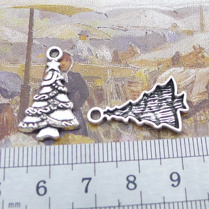 20pcs/Lot 15x25mm Antique Silver Color Christmas Tree Charms Pendant For Jewelry Making DIY Jewelry Findings