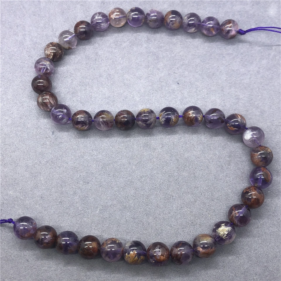 Purple Phantom Quartz Crystal Beads 6-12mm Round Natural Loose Stone Bead DIY for Jewelry