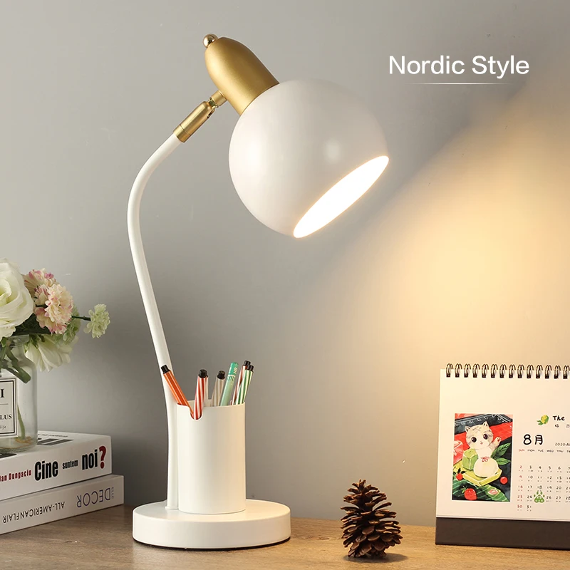 Nordic Iron Art LED Fashion Simple Desk Lamp Eye Protection Dimming Metal Pen Holder Table Lamp Living Room Bedroom  Home Decor