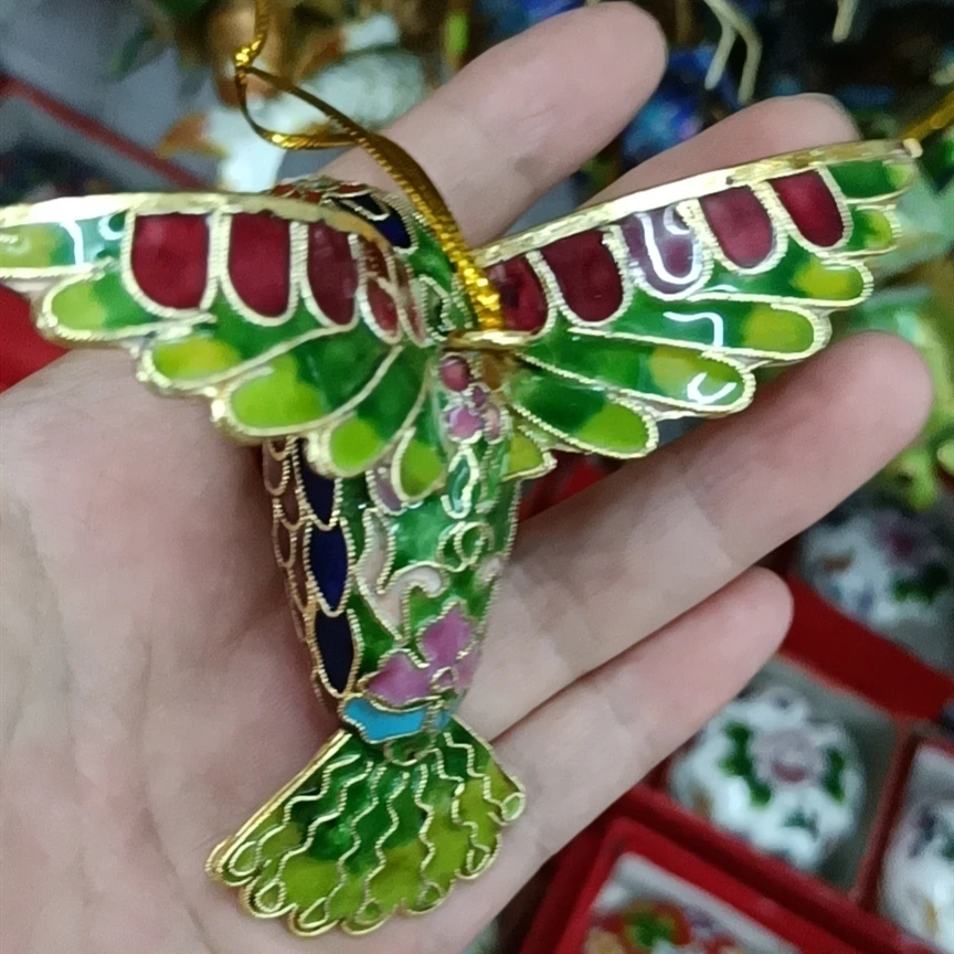 Handcrafts Chinese Cloisonne Enamel Filigree Bird Pendant Ornaments Animal Small Decorative Item Hanging Decoration Gifts