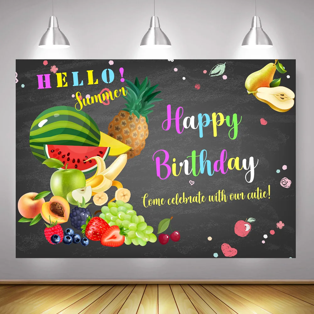 

Summer Tropical Fruit Photography Backdrop Happy Birthday Party Decoration Background Come Celebrate with our Cutie Fruit Theme