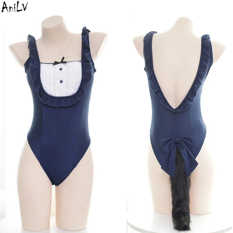 AniLV Anime Girl Student Maid Uniform Series Bodysuit One-piece Swimsuit Sukumizu Costume Coffee Maid Pajamas Lingerie Cosplay