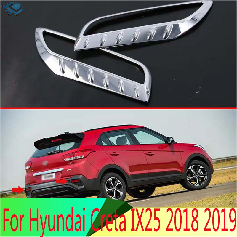 For Hyundai Creta IX25 2018 2019 ABS Chrome Rear Reflector Fog Light Lamp Cover Trim Bezel Frame Styling Garnish