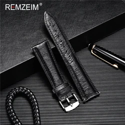 REMZEIM Ostrich Pattern Leather Quick Release Watch Band Strap Red Black Blue 18mm 20mm 22mm With Silver Stainless Steel Buckle