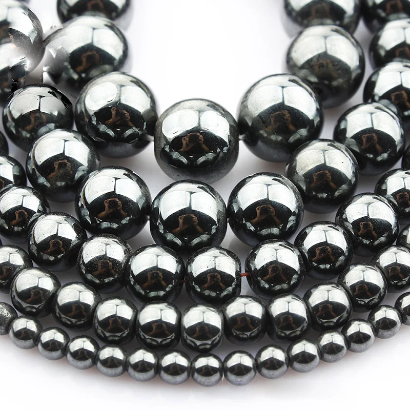 

15"(38cm) Strand Round Natural Hematite Stone Rocks 4mm 6mm 8mm 10mm 12mm Beads for Jewelry Making DIY Bracelet Findings