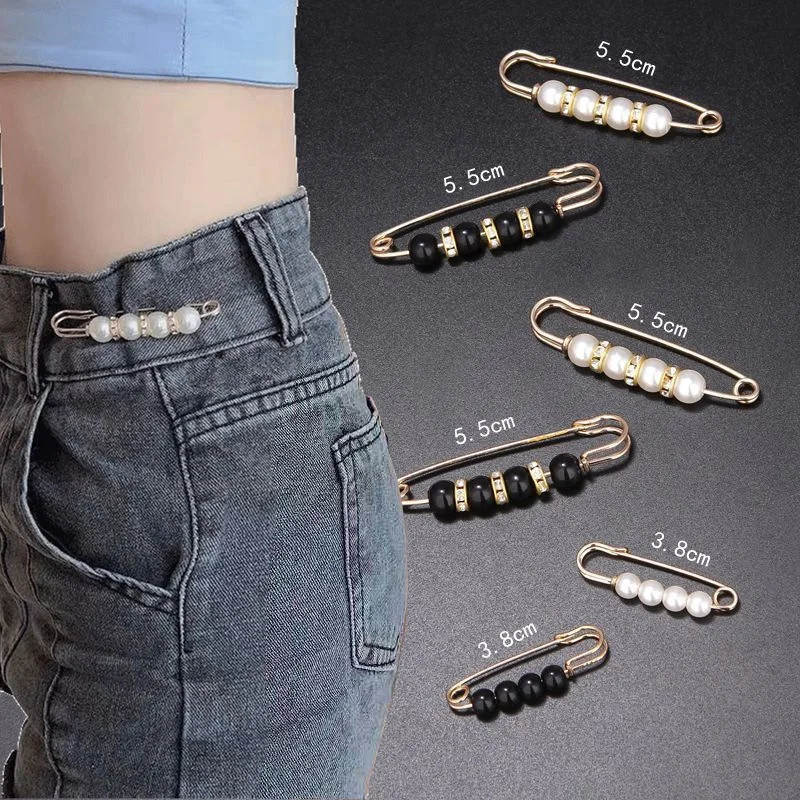 safety pin secure clothes Fashion Pearl Brooch Waist Cinching Adjustable Skirt Anti-slip Metal Pin Fixed Clothes DIY Accessories