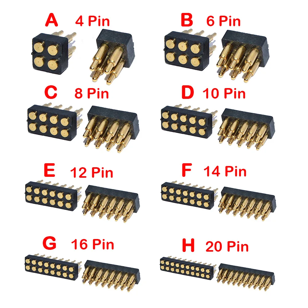 2 pcs Spring Loaded Pogo Pin Connector Plug 4 6 8 10 12 14 16 20 Pin Dual Row Surface Mount SMT DIP Height 7.0mm Pitch 2.54 mm