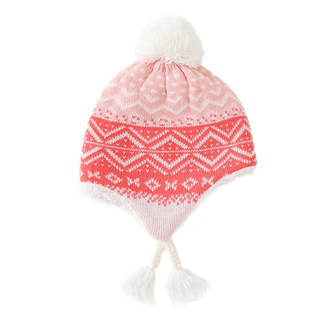 Connectyle Toddler Infant Baby Girls New Fashion Sherpa Lined Knit Kids Jacquard Warm Hat with Earflap Winter Hat