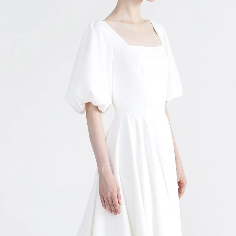 Robe de mariée en Satin, col carré, manches longues, coupe basse, fermeture éclair, Simple, élégante, avec traîne, sur mesure, #2020, 983