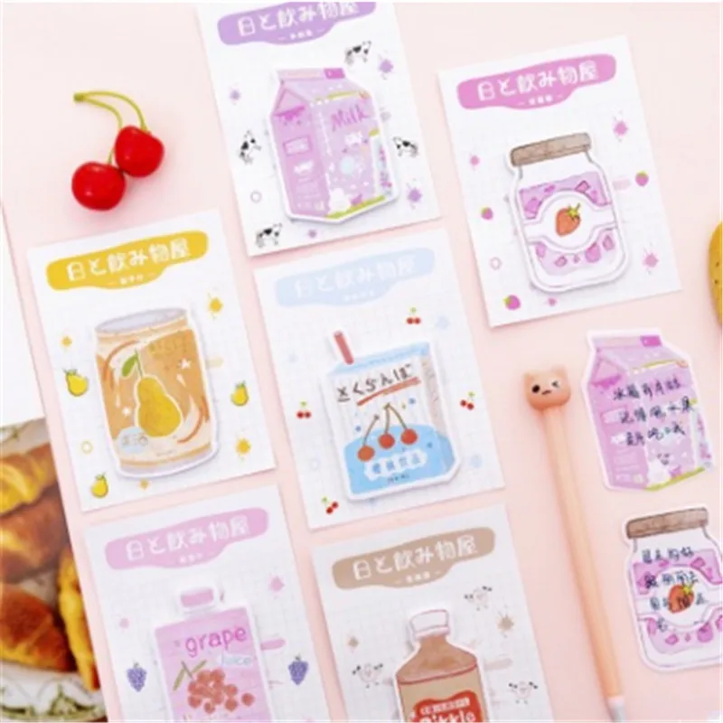 Cute Kawaii Sticky Note Various Drink Shapes Japanese Style Simple Solid Color Note Sticker Note Paper Office Notice Sticker New