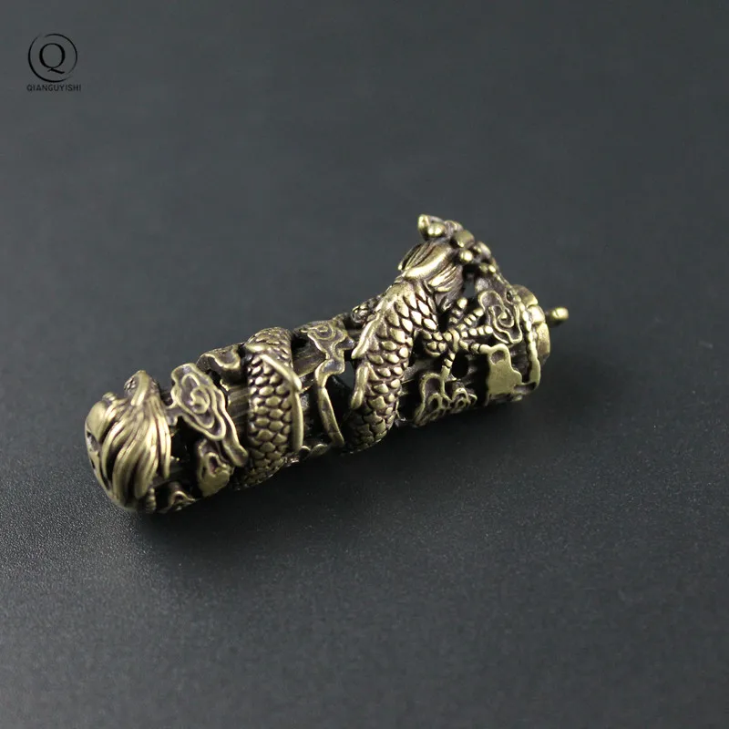Pure Brass Cylindrical Huabiao Dragon Hollow Out Dragon Keychain Retro Copper  Hanging Car Key Chain Waist Pendant Ornament Jew
