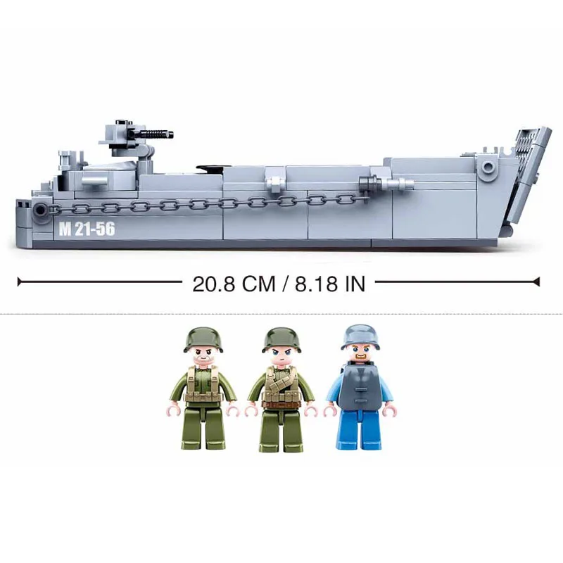 Sluban WW2 US Military Higgins Landing Craft Army Ship Warship Boat Building Blocks Kits Bricks Classic Model Kid Toys Boys Gift