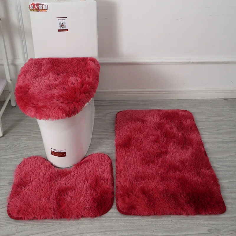 Three-pieces A set Hairy Carpet Plush Toilet Non-Slip Foot Mat Bathroom Absorbent Suit New Year 2022 Home Decoration