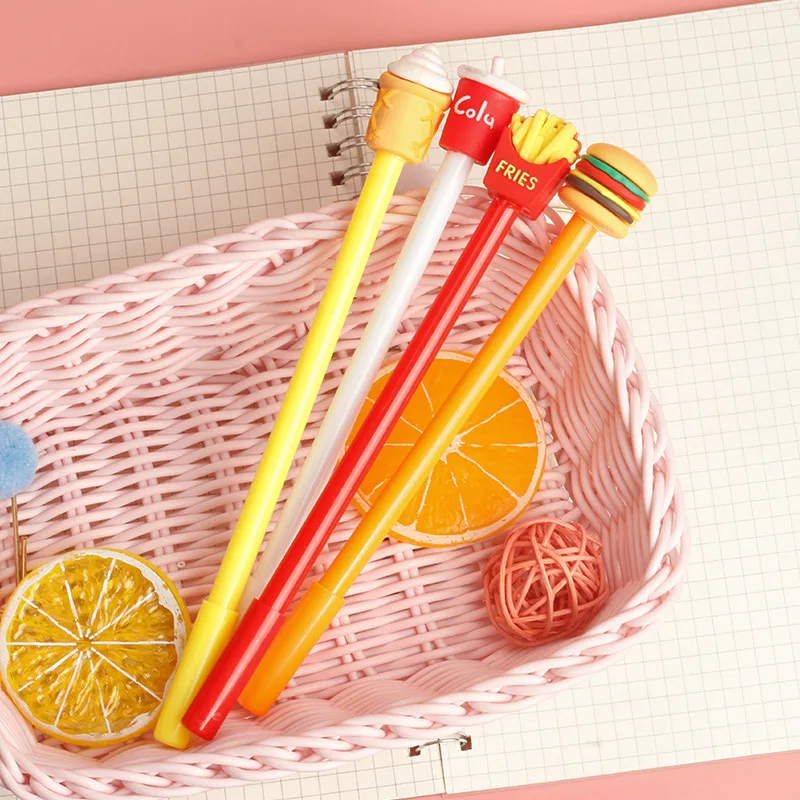 Creative French Fries, Cola Burgers, Ice Cream Gel Pens, Cute Stationery, Student Pens, Cartoon Office Pens.