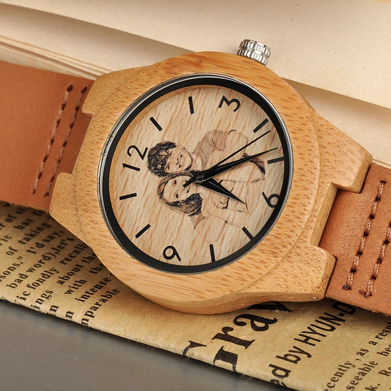 BOBO BIRD-reloj de madera para hombre y mujer, accesorio de pulsera con diseño creativo, fotos, impresión UV, regalo personalizado OEM