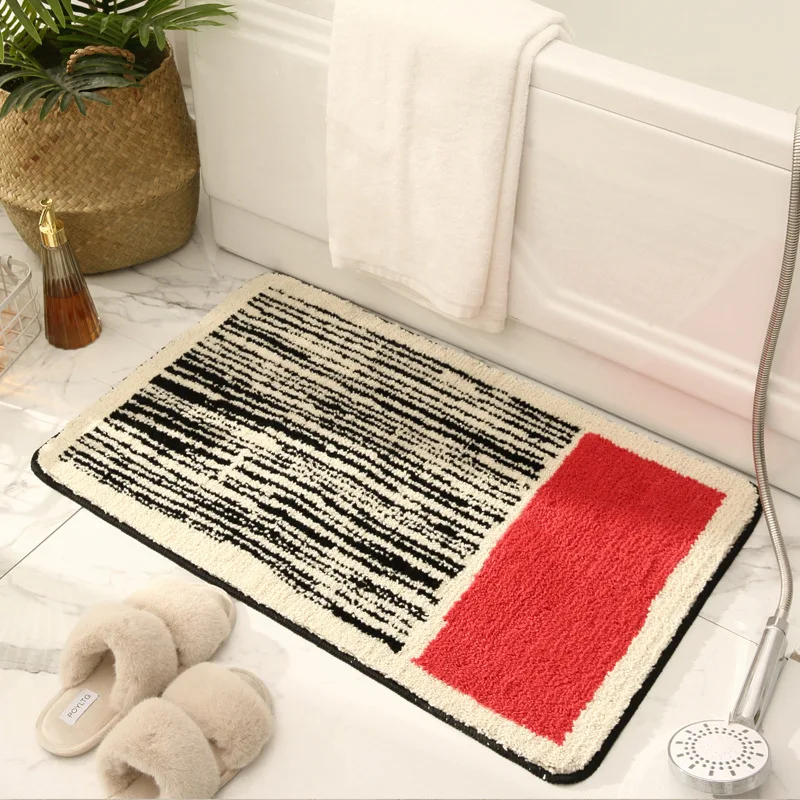 New Simple Absorbent Bathroom Mat Luxury Striped Door Non-Slip Carpet Entrance Rugs Foot Pad Toilet Bathtub Sides Rug 50x80 CM