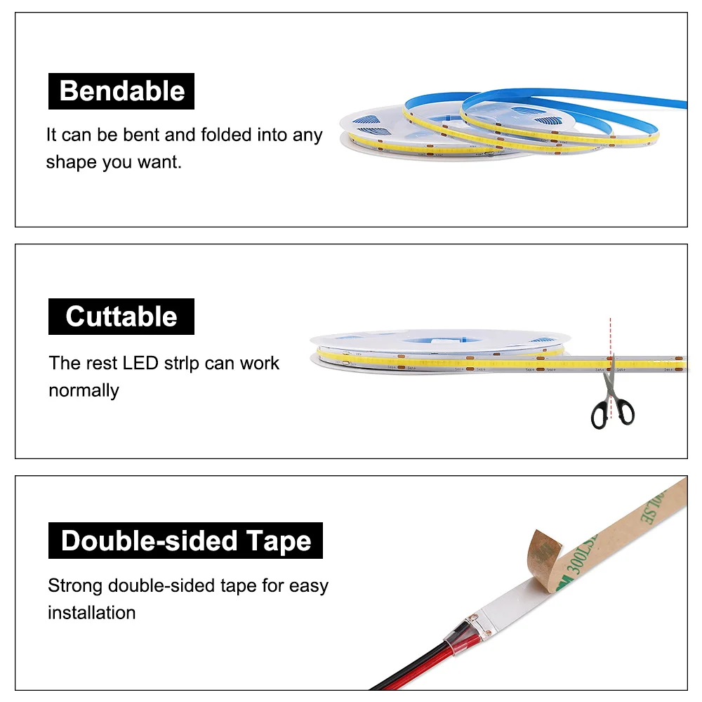 Elastyczne światło pasek COB LED 12V 24V 10m ciepłe naturalne zimne białe 3000K 4000K 6000K RA 90 FOB taśma LED do dekoracji pokoju