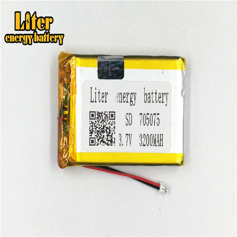 1.5MM 2pin connector Lithium Battery 3.7V 705075 3200mah high density flat lipo lithium polymer battery li ion battery