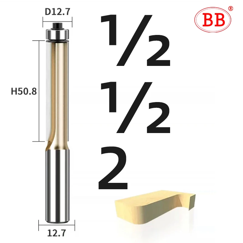 Double Bearing Spiral Flush Trim Router Bit – 1/4" Shank, 1/2" Cutting Diameter, Carbide For Template Woodworking