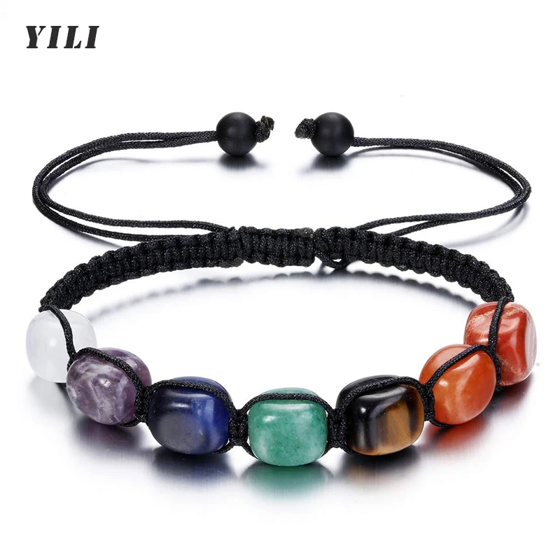 Irregular 7 Chakra Reiki Healing Crystal Stretch Bracelet Natural Stone Balancing Yoga Beads Bracelet for Women Jewelry