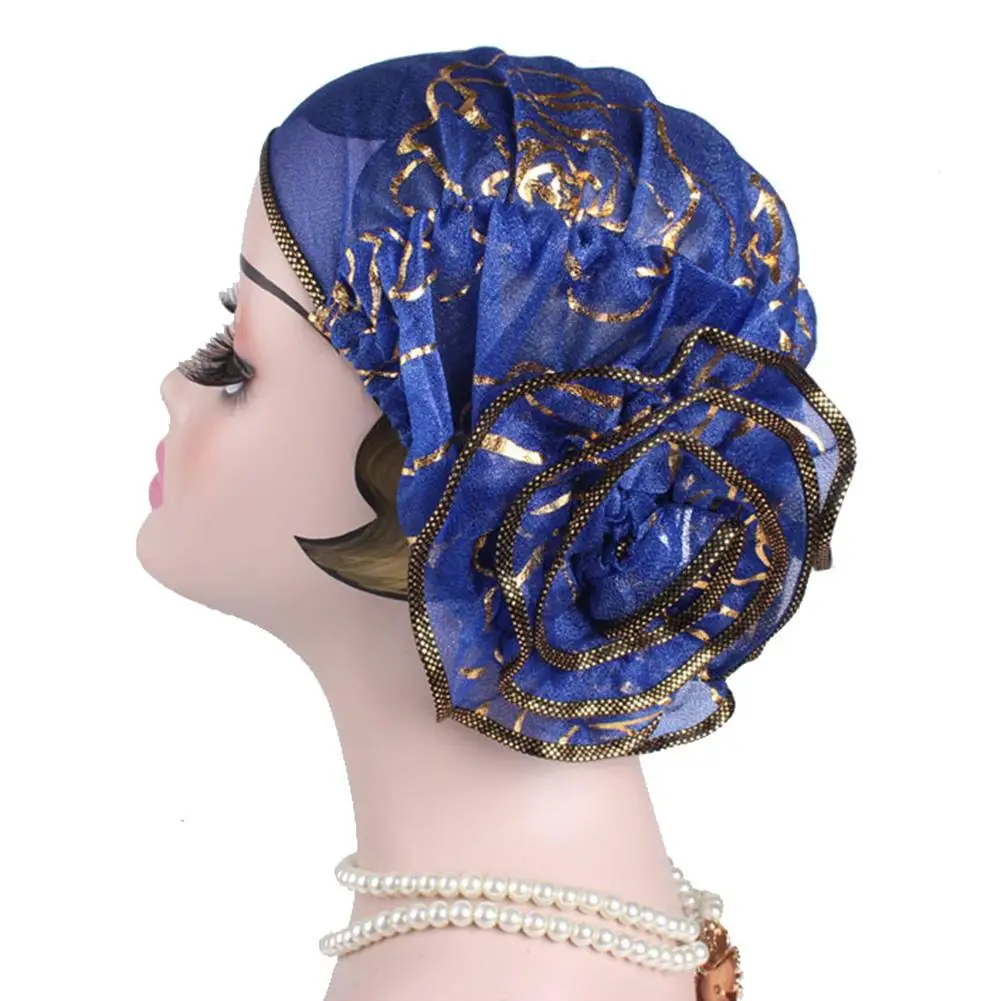 Fashion Large Flower Muslim Women Turban Hat Stretch Chemo Cap Bandana Headwrap Beanie Scarf Turban Head Fit Adult Wrap Cap Gift