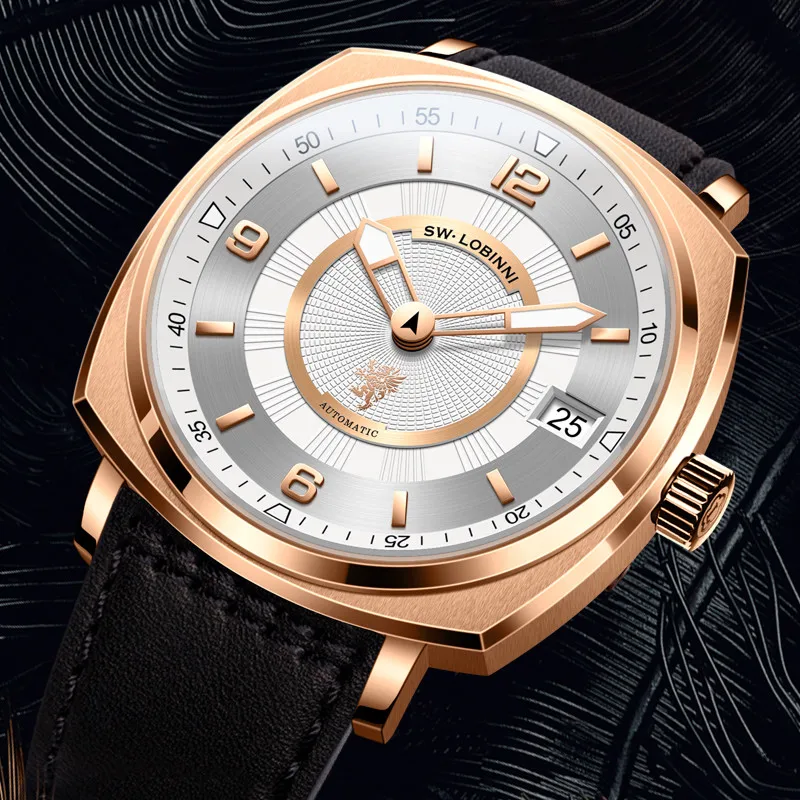 Svizzera LOBINNI Luxury Brand Seagull Orologi meccanici automatici da uomo Zaffiro 50M Impermeabile Lancette luminose Orologio L16055