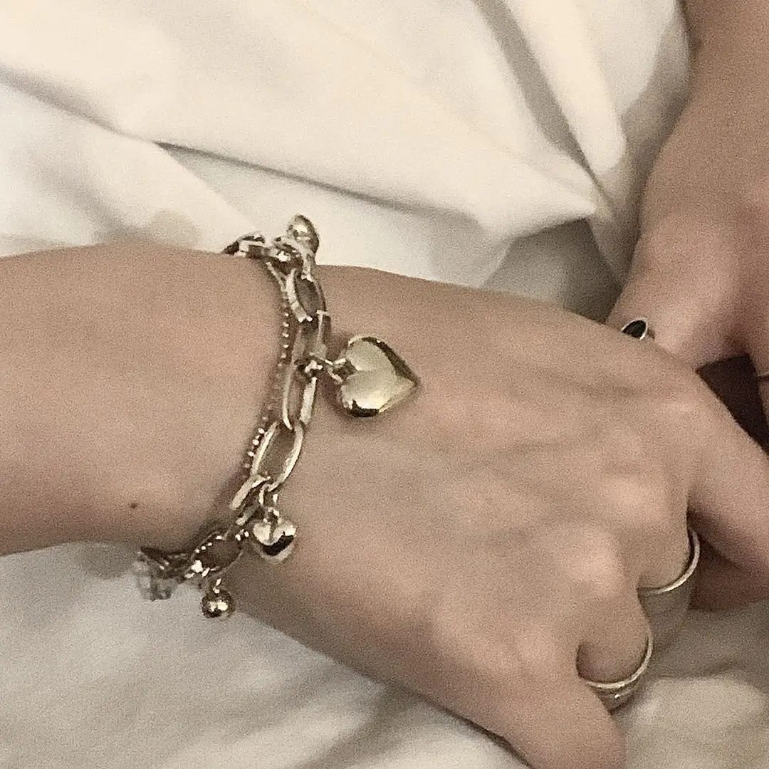 Double Layers Chain Bracelet For Women Silver Color Chain Heart Pendant Bangles Carter Bracelets Pulseira Sex Lady Jewelry