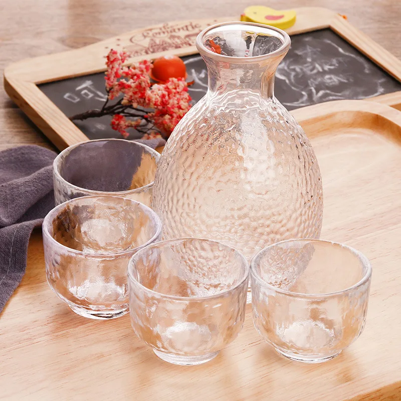 Japanese Style Glass Wine Set Sake Pot Ice Wine Warmer Ware Creative Hammer Grain Gold Edge Heat Resistant Yellow Wine Pot