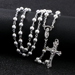 KOMi Religious Catholic Metal Rosary Small Beads Necklace Men Women Jesus Cross Pendant Chains Prayer Jewelry Gift Collana R-396