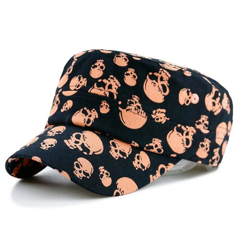 

XdanqinX 2020 New Personality Skull Pattern Hip-hop Hat Adjustable Size Men's 100% Cotton Army Military Hats Brand Cap Flat Caps
