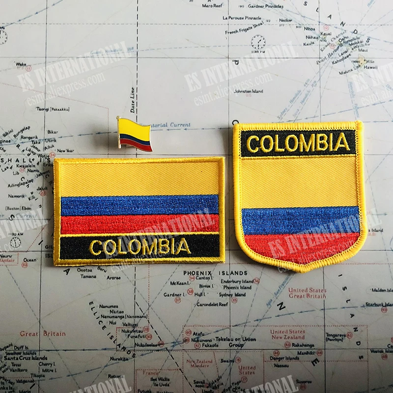 COLOMBIA Naszywki z flagą narodową Naszywka z tarczą i kwadratową przypinką Jeden zestaw na opaski na tkaninie Ozdoba plecaka