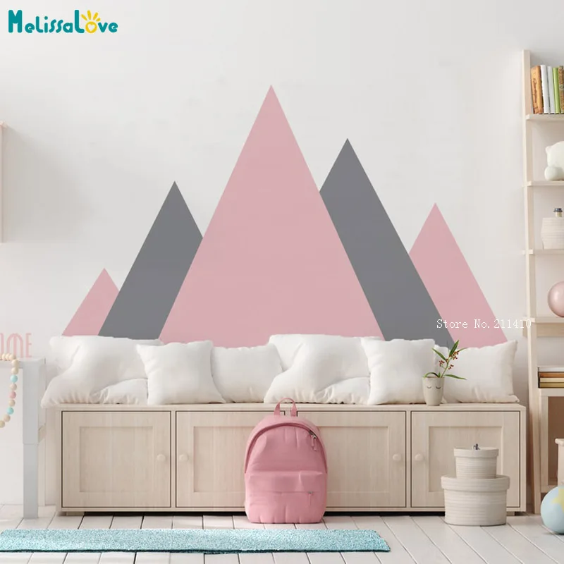 Five Regular Mountains Wall Decals Nursery Modern Decor Kids Baby Room Murals Nursery Removable Poster YT6439