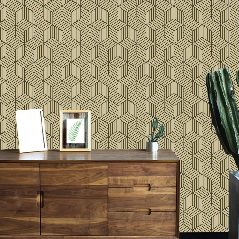 Black And Beige Geometry Stripped Hexagon Peel And Stick Wallpaper Black Stripes Self Adhesive Wallpaper For Bedroom Wall Decor