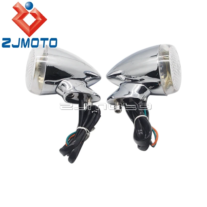 Chrome Retro 12V LED Amber Motorcycle Turn Signal Indicator Lights Universal For Harley Yamaha Honda Bobber Blinker Lamp