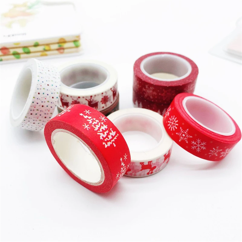 1PC Christmas Washi Tapes Snowflake Reindeer Stripes Kawaii Masking Tapes DIY Stickers Stationery Scrapbooking School Supplies