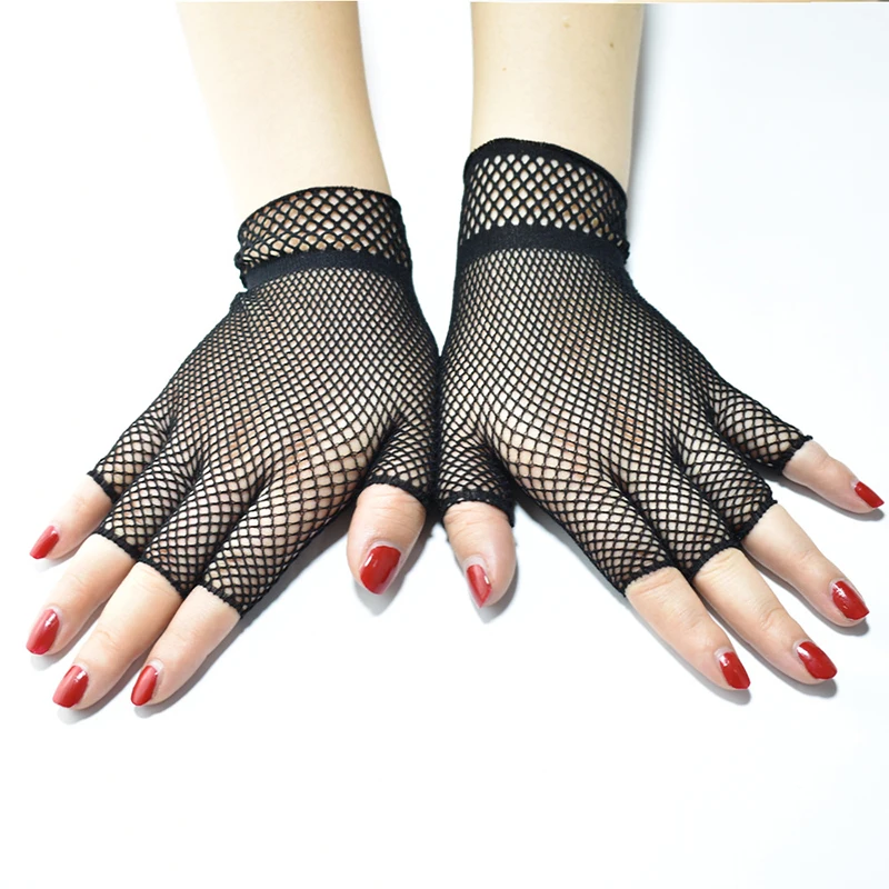 Lady Elasticity Fishing Net Lace Gloves Summer Short Half Finger Gloves Fashion Cosplay Gloves Decoration Party Etiquette