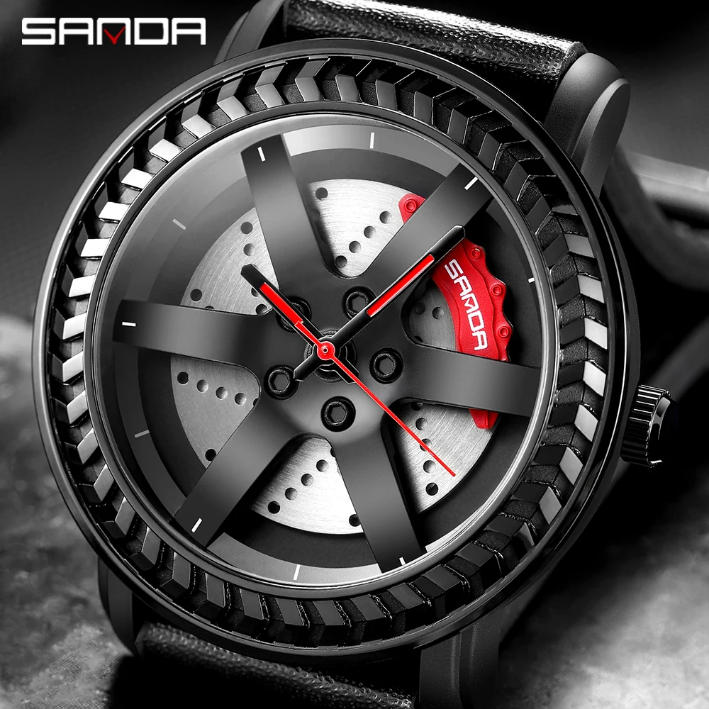 New Black Car Wheel Rim Hub Watch for Men Sports Watches Waterproof Creative SAAT Relogio Masculino Quartz Watch Man Wrist Watch