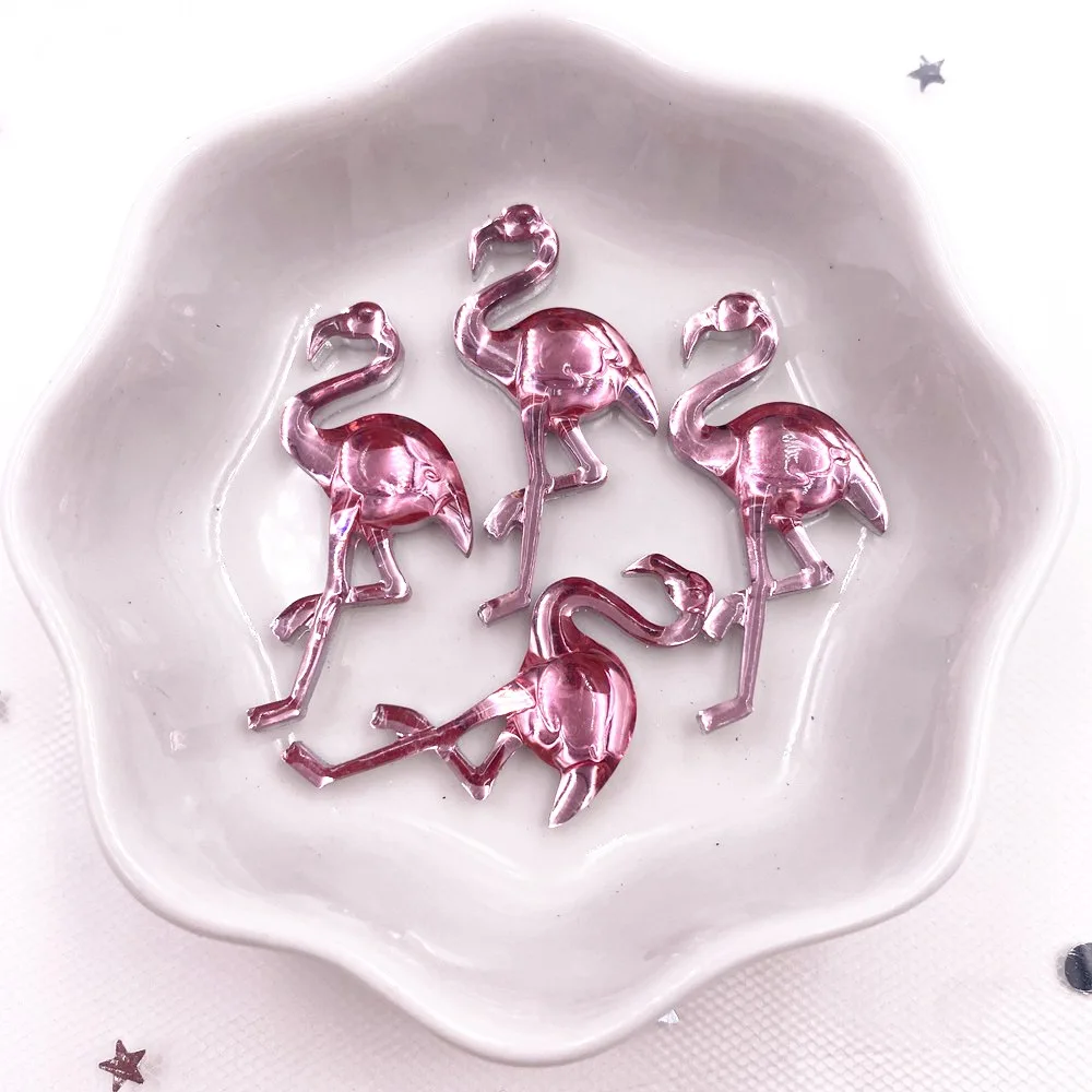 New Shiny Resin Cute Pink Flamingo Flatback Rhinestone Figurines Scrapbook Wedding Embellishments Craft OL350